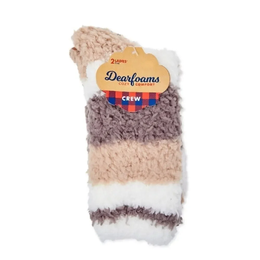 WOMEN’S DEARFOAMS Ultra Fuzzy Crew Slipper Socks 2, 2-Packs Shoe Size 4-10